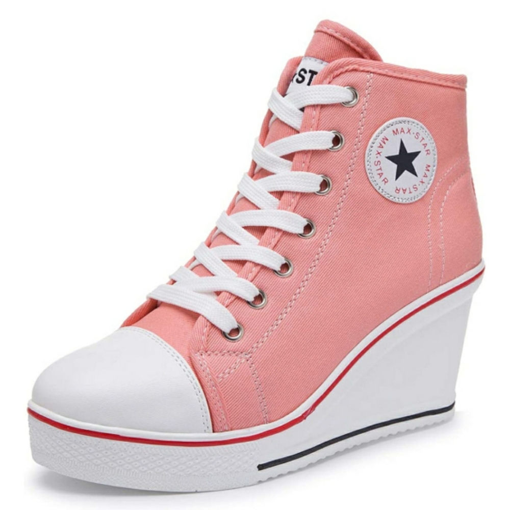 🆕️ Wedge Sneakers High Heel Canvas Shoes Lace up - Picture 5 of 6